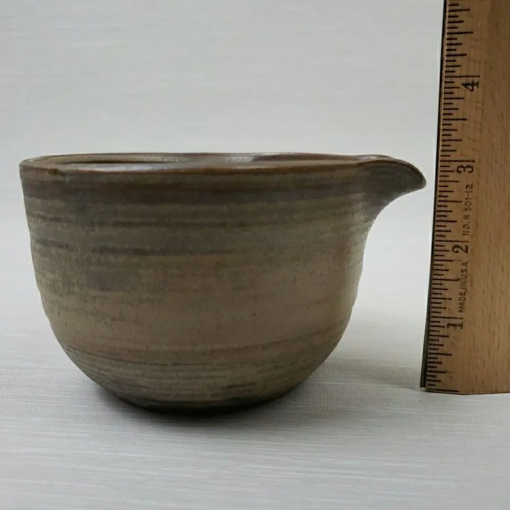 Small Spouted Mixing Bowl Cut Out Handle Ceramic Pottery Farmhouse Primitive